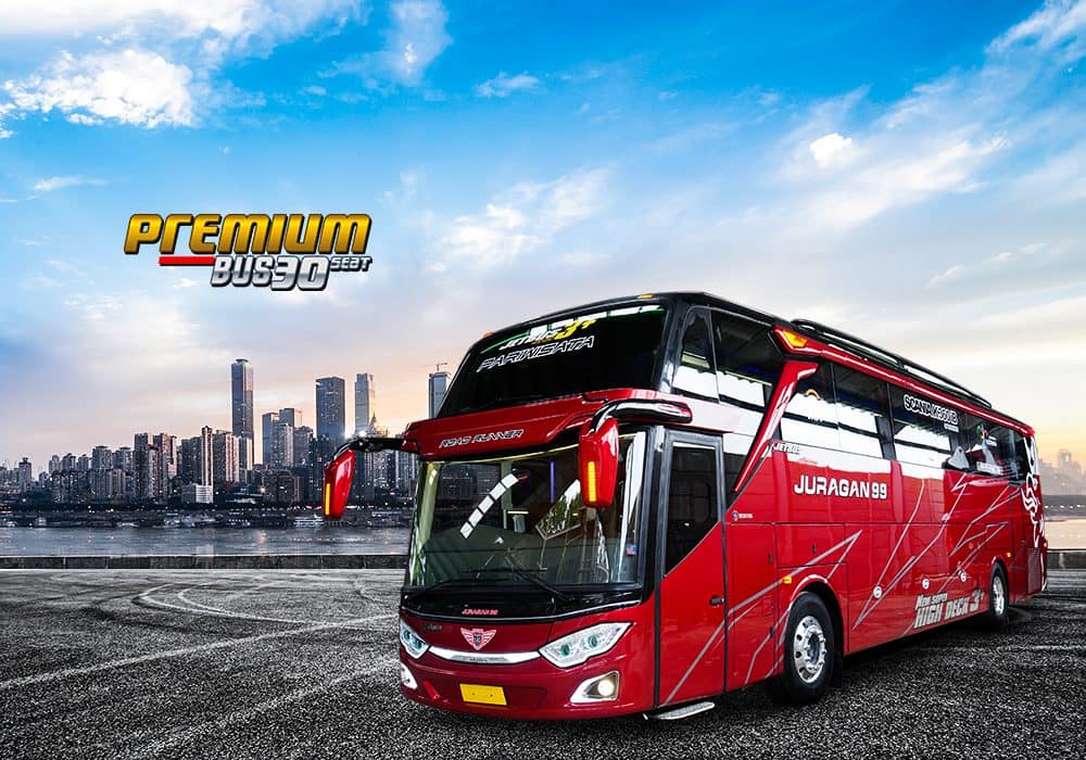 PREMIUM CLASS Armada Premium Bus Juragan99 Trans dilengkapi dengan type kursi nyaman dan dapat disesuaikan dengan tingkat kenyamanan masing - masing orang , memiliki hiburan tv screen di setiap seat kursi dan dapat memilih sendiri chanel / tontonan , sandaran kaki , Usb Charger , toilet , 2 seat smoking room , coffe maker. Armada kami selalu dilakukan perawatan rutin untuk menjaga kualitas dan kenyamanan saat digunakan oleh customer kami , kami juga menyediakan driver dan kru handal yang akan memberikan layanan terbaik dalam perjalanan anda. Kami juga menyediakan seri bus lain yang dapat anda gunakan selain premium bus dengan 48 Seat & 50 Seat untuk Big Bus dan juga 33 Seat untuk pilihan Bus Medium di Juragan99 Trans.