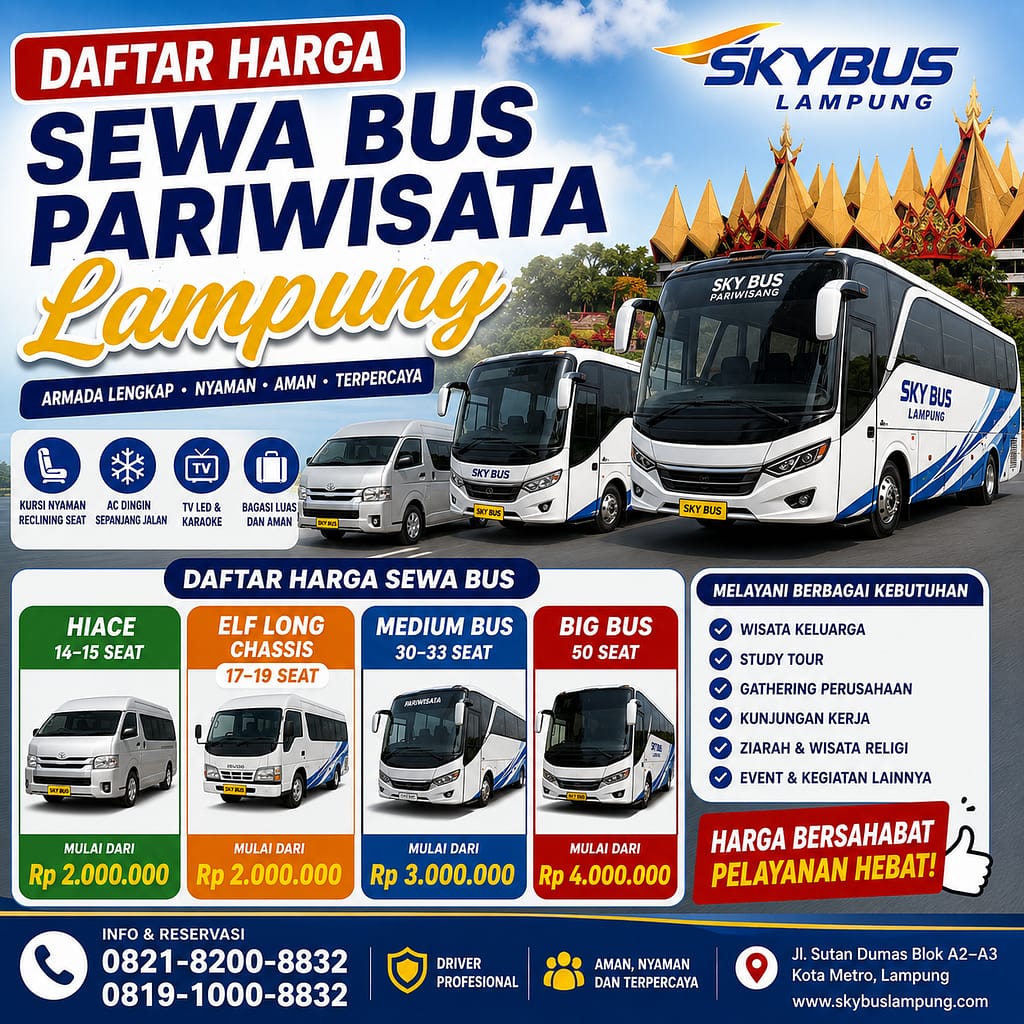 Daftar Harga Sewa Bus Pariwisata Lampung