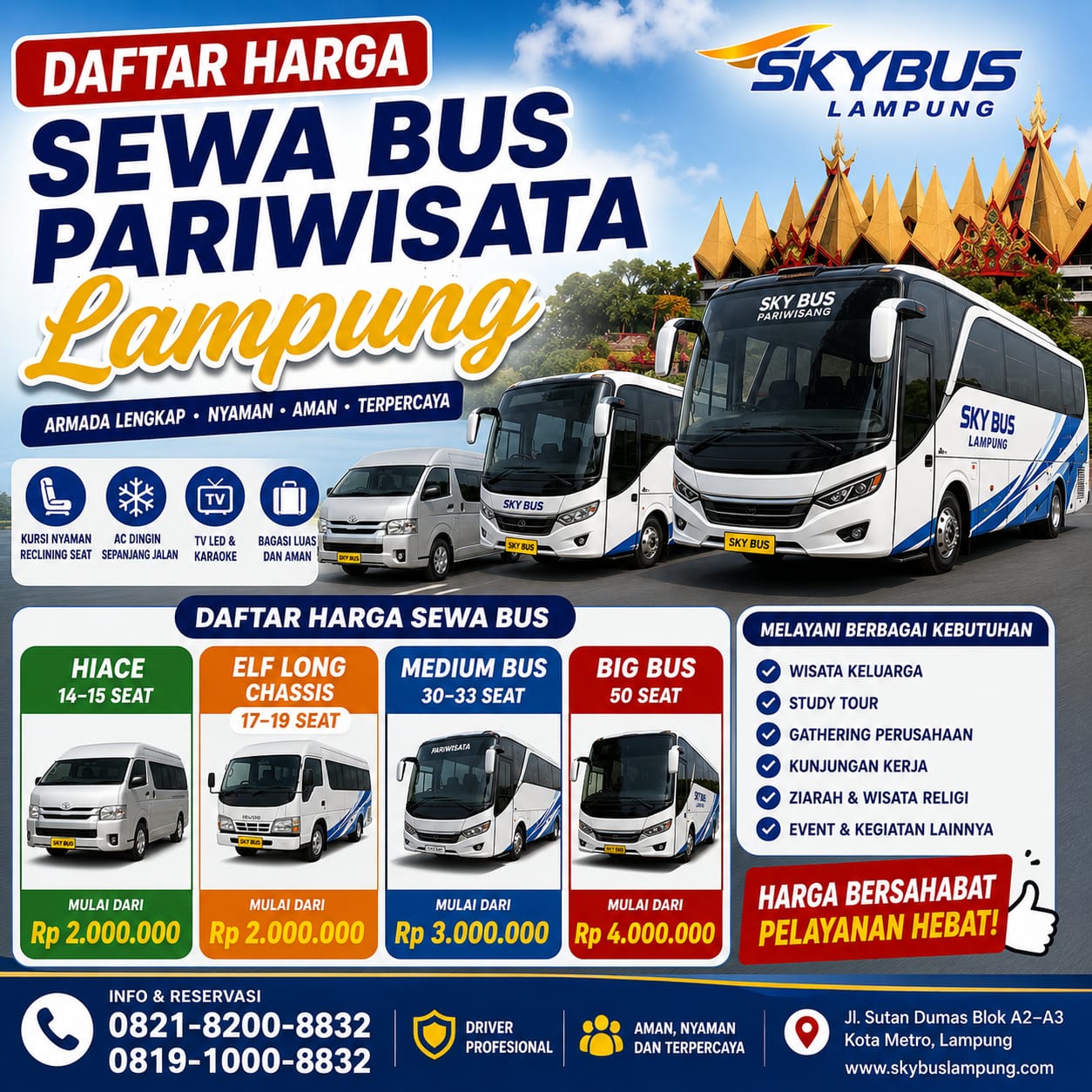 Daftar Harga Sewa Bus Pariwisata Lampung